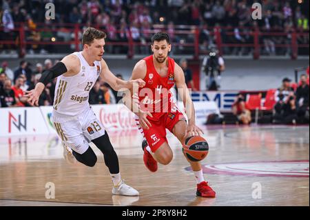 Pirée, Grèce. 09th mars 2023. 4 MICHALIS LOUNTZIS de Olympiacos Pirée lors de l'Euroligue, Round 28, match entre Olympiacos Pirée et le FC Bayern Munich au stade de la paix et de l'amitié de 9 mars 2023, à Athènes, Grèce. Crédit : Agence photo indépendante/Alamy Live News Banque D'Images