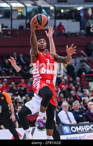 Athènes, Lombardie, Grèce. 9th mars 2023. 3 ÉSAÏE CANAAN de Olympiacos Pirée au cours de l'Euroligue, Round 28, match entre Olympiacos Pirée et le FC Bayern Munich au Stade de la paix et de l'amitié sur 9 mars 2023, à Athènes, Grèce. (Credit image: © Stefanos Kyriazis/ZUMA Press Wire) USAGE ÉDITORIAL SEULEMENT! Non destiné À un usage commercial ! Banque D'Images