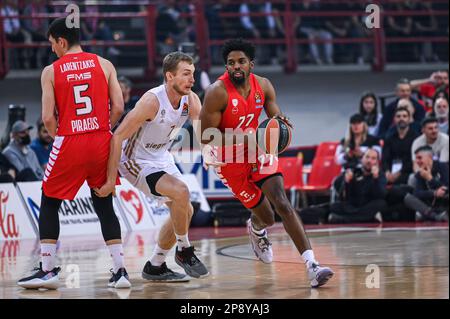 Athènes, Lombardie, Grèce. 9th mars 2023. 77 SHAQUIELLE MCKISSIC de l'Olympiacos Pirée lors de l'Euroligue, Round 28, match entre Olympiacos Pirée et le FC Bayern Munich au stade de la paix et de l'amitié de 9 mars 2023, à Athènes, Grèce. (Credit image: © Stefanos Kyriazis/ZUMA Press Wire) USAGE ÉDITORIAL SEULEMENT! Non destiné À un usage commercial ! Banque D'Images