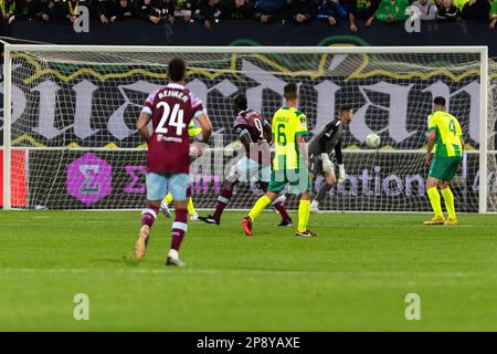 AEK Larnaca fait face à West Ham United pour un match de la Ligue de la Conférence européenne de l'UEFA Europa Round 16-1st Leg au stade Aek Arena de Larnaca-Chypre le 09 mars 2023. Banque D'Images