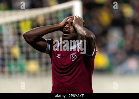 AEK Larnaca fait face à West Ham United pour un match de la Ligue de la Conférence européenne de l'UEFA Europa Round 16-1st Leg au stade Aek Arena de Larnaca-Chypre le 09 mars 2023. Banque D'Images