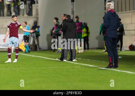 AEK Larnaca fait face à West Ham United pour un match de la Ligue de la Conférence européenne de l'UEFA Europa Round 16-1st Leg au stade Aek Arena de Larnaca-Chypre le 09 mars 2023. Banque D'Images