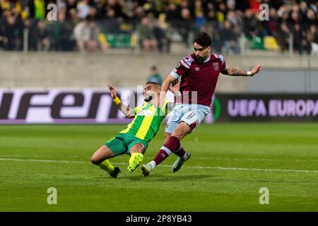 AEK Larnaca fait face à West Ham United pour un match de la Ligue de la Conférence européenne de l'UEFA Europa Round 16-1st Leg au stade Aek Arena de Larnaca-Chypre le 09 mars 2023. Banque D'Images