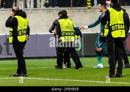 AEK Larnaca fait face à West Ham United pour un match de la Ligue de la Conférence européenne de l'UEFA Europa Round 16-1st Leg au stade Aek Arena de Larnaca-Chypre le 09 mars 2023. Banque D'Images