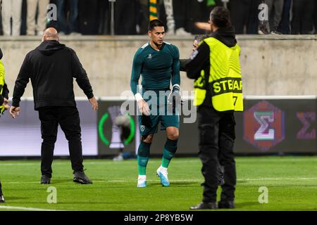 AEK Larnaca fait face à West Ham United pour un match de la Ligue de la Conférence européenne de l'UEFA Europa Round 16-1st Leg au stade Aek Arena de Larnaca-Chypre le 09 mars 2023. Banque D'Images