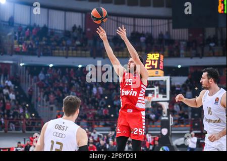 Athènes, Lombardie, Grèce. 9th mars 2023. 25 ALEC PETERS de l'Olympiacos Pirée au cours de l'Euroligue, Round 28, match entre l'Olympiacos Pirée et le FC Bayern Munich au Stade de la paix et de l'amitié sur 9 mars 2023, à Athènes, Grèce. (Credit image: © Stefanos Kyriazis/ZUMA Press Wire) USAGE ÉDITORIAL SEULEMENT! Non destiné À un usage commercial ! Banque D'Images