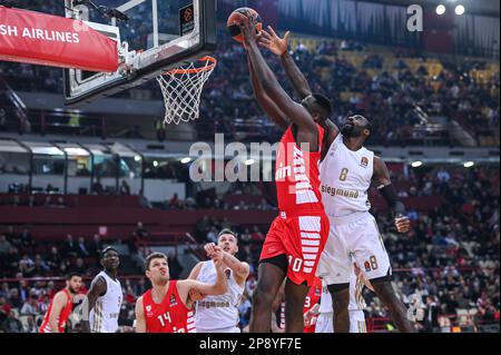 Athènes, Lombardie, Grèce. 9th mars 2023. 10 MOUSTAPHA CHUTE de l'Olympiacos Pirée lors de l'Euroligue, Round 28, match entre l'Olympiacos Pirée et le FC Bayern Munich au Stade de la paix et de l'amitié de 9 mars 2023, à Athènes, Grèce. (Credit image: © Stefanos Kyriazis/ZUMA Press Wire) USAGE ÉDITORIAL SEULEMENT! Non destiné À un usage commercial ! Banque D'Images