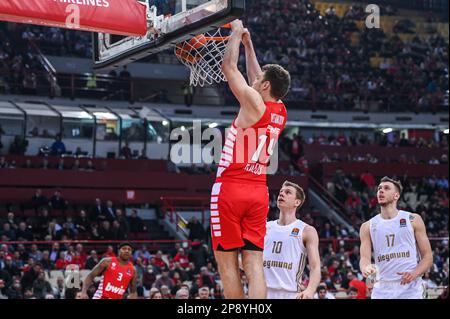 Athènes, Lombardie, Grèce. 9th mars 2023. 14 SASHA VEZENKOV de l'Olympiacos Pirée lors de l'Euroligue, Round 28, match entre l'Olympiacos Pirée et le FC Bayern Munich au Stade de la paix et de l'amitié de 9 mars 2023, à Athènes, Grèce. (Credit image: © Stefanos Kyriazis/ZUMA Press Wire) USAGE ÉDITORIAL SEULEMENT! Non destiné À un usage commercial ! Banque D'Images