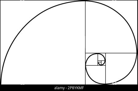 Spirale Golden ratio. Formule mathématique pour guider les concepteurs dans la composition de l'harmonie. Illustration abstraite avec rapport doré sur fond blanc. Géo Banque D'Images