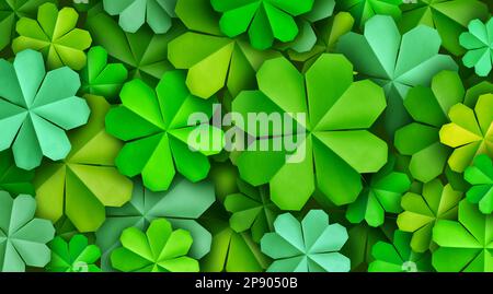 Saint Patrick Clover décoratif St Patricks Day fond vert festif comme une célébration de mars de l'origine irlandaise comme les clovers d'origami comme un graphique de vacances Banque D'Images