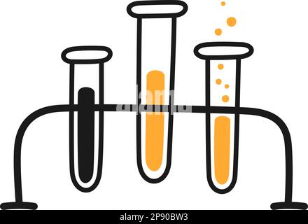 Expérience en laboratoire scientifique. Test de chimie en laboratoire. Procédés chimiques dessinés à la main. Illustration vectorielle Doodle avec flacon en verre de laboratoire sur fond blanc Illustration de Vecteur
