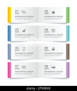 8 modèle d'index papier de l'onglet d'infographies de données. Arrière-plan abstrait de l'illustration vectorielle. Illustration de Vecteur