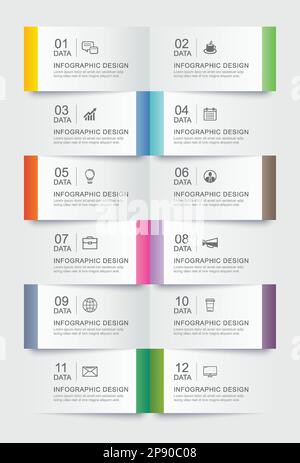 12 modèle d'index papier de l'onglet d'infographies de données.Arrière-plan abstrait de l'illustration vectorielle. Illustration de Vecteur