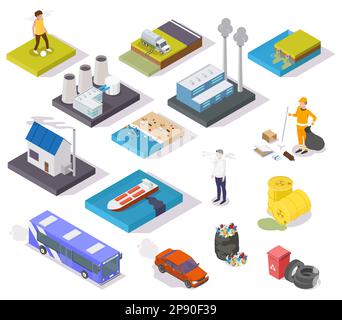 Organigramme isométrique à plan vectoriel des types de pollution de l'environnement Illustration de Vecteur