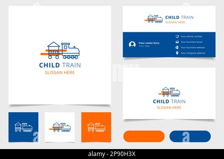 Logo « Child train » avec texte modifiable. Modèle de livre de marque et de carte de visite. Illustration de Vecteur