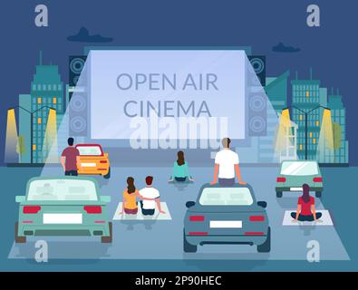 Cinéma en plein air, modèle vectoriel d'affiche Illustration de Vecteur