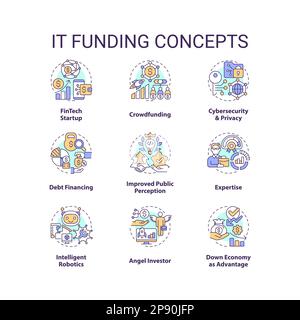 Ensemble d'icônes de concept DE financement INFORMATIQUE Illustration de Vecteur