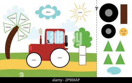 Jeu assorti pour enfants. Page d'activités d'apprentissage de formes géométriques pour l'école maternelle Illustration de Vecteur