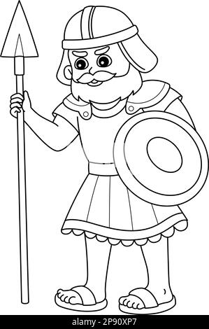 Goliath avec Spear isolé coloriage page pour enfants Illustration de Vecteur