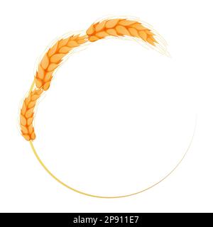 Couronne de spikelet, cadre rond de blé doré de style dessin animé isolé sur fond blanc. Pour la boulangerie, les étiquettes ou les étiquettes. Illustration vectorielle Illustration de Vecteur