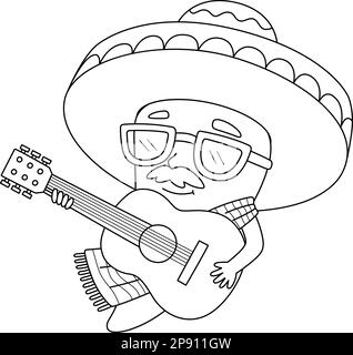 Page de coloriage isolée Cinco de Mayo Jalapeno Illustration de Vecteur