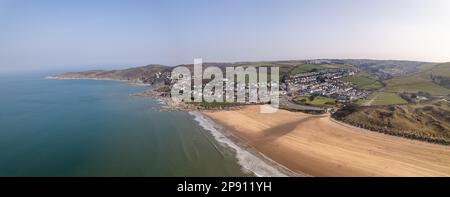 Plage de Woolacombe, Devon - Drone photo panoramique aérienne Banque D'Images