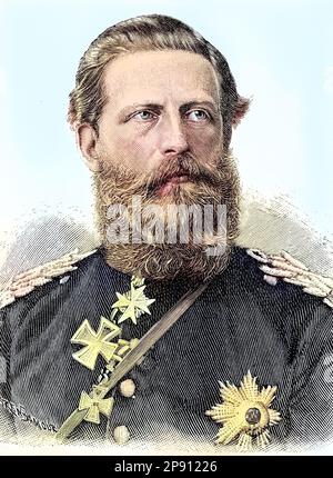 Friedrich III., Deutscher Kaiser und König von Preußen, 1831 - 1888, war im Dreikaiserjahr 1888 für neununundneuzig Tage deutscher Kaiser und König von Preußen. Friedrich Wilhelm Nikolaus Karl, inoffiziell Fritz genannt, situation aus der Zeit des Deutsch-Französischen Krieges, 1870-1871, Historisch, digital restaurierte Reproduktion von einer Vorlage aus dem 19. Jahrhundert Banque D'Images