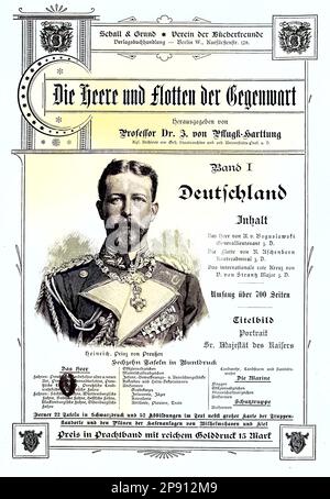 'Werbung für das Buch 'Die Heere und Flotten der Gegenwartt'' mit dem Porträt von Prinz Friedrich Heinrich Ludwig von Preußen oder Prinz Friedrich Heinrich Louis von Preußen, Deutschland, Historisch, Digital restaurierte Reproduktion von einer Vorlage aus dem 19. Jahrhundert Banque D'Images