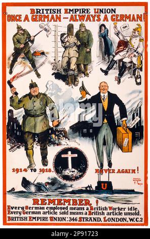 British Empire Union, «autrefois allemand, toujours allemand», affiche politique de David Wilson publiée à la fin de la première Guerre mondiale, 1918 Banque D'Images