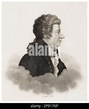 Wolfgang Amadeus Mozart (1756-1791), compositeur, gravure de portrait de Carl Mayer, 1813-1868 Banque D'Images