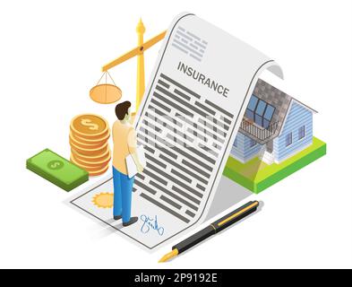 Illustration isométrique plate de la notion d'assurance habitation Illustration de Vecteur