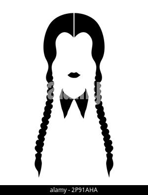 Fille gothique avec deux tresses, silhouette du visage de la femme, vecteur isolé sur fond blanc Illustration de Vecteur