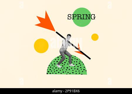 Modèle d'illustration créative collage dans le style cubisme de jeune gars tenir la géométrie figure fleur célébrer les vacances de printemps Banque D'Images