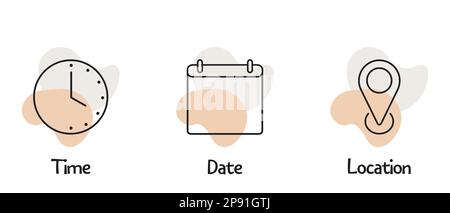 Symbole de l'heure, de la date, de l'emplacement ou du lieu. Illustration vectorielle tendance et moderne de style plat Illustration de Vecteur