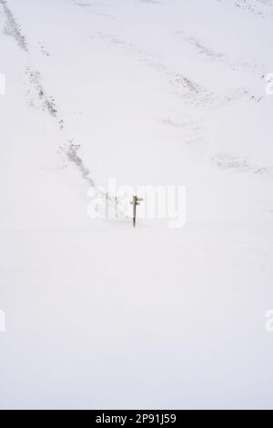 Deux panneaux de sentier public de droit des voies dans un paysage enneigé du pays de Galles Banque D'Images