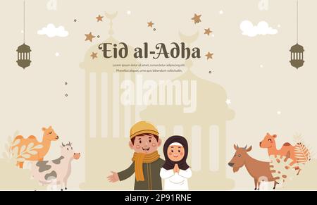 Illustration du vecteur de conception de bannière EID al Adha. Histoire islamique et arabe pour le Festival de la communauté musulmane. Illustration de Vecteur