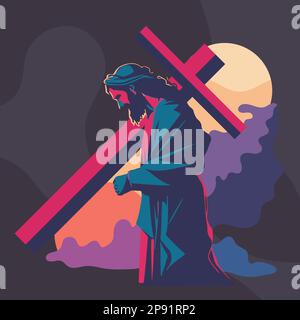 Jésus porte la croix. Illustration. Illustration vectorielle Illustration de Vecteur