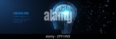 Tête humaine sous forme d'ampoule avec cerveau à l'intérieur. L'ère numérique innove. Illustration de Vecteur