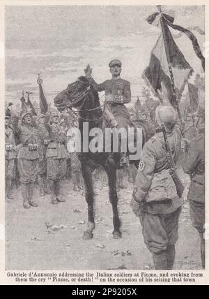 Gabriele d'Annunzio s'adressant aux soldats italiens à Fiume, et évoquant du cri 'Fiume, ou la mort !' à l'occasion de sa saisie de cette ville Banque D'Images