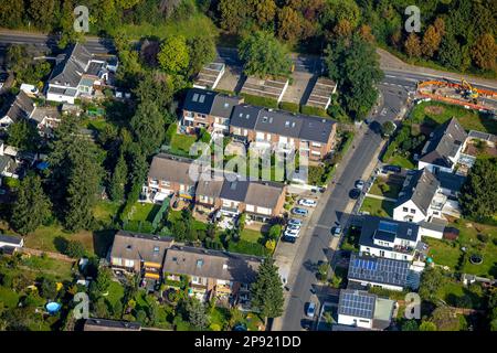 Vue aérienne, maisons unifamiliales abritant le domaine Meisenweg dans le district d'Unterrath à Düsseldorf, Rhénanie-du-Nord-Westphalie, Allemagne Banque D'Images