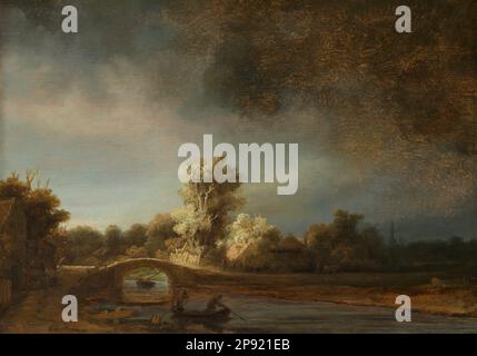 Paysage avec un pont de pierre vers 1638 par Rembrandt Banque D'Images