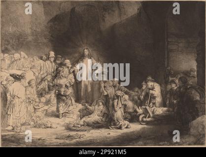 Christ prêchant (le cent Guilder Print) vers 1646-1650 par Rembrandt Banque D'Images