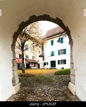 Neununkirch, SH, Suisse, 10 novembre 2018: Village historique de Neunirch dans le Klettgau avec des détails du style architectural typique et Banque D'Images