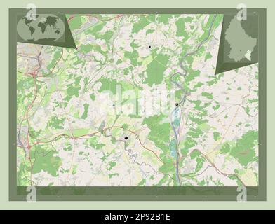 Canton de Luxembourg. Ouvrez la carte des rues. Lieux des principales villes de la région. Cartes d'emplacement auxiliaire d'angle Banque D'Images