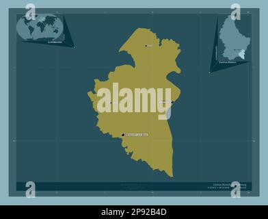 Canton de Luxembourg. Forme de couleur unie. Lieux et noms des principales villes de la région. Cartes d'emplacement auxiliaire d'angle Banque D'Images