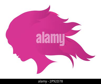 Silhouette rose du visage de la femme avec de longs cheveux en dégradé sur fond blanc. Illustration de Vecteur