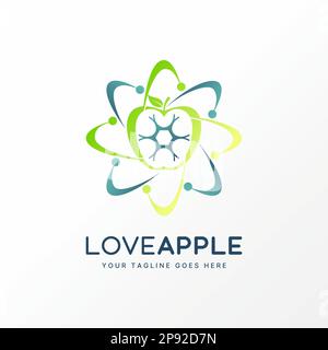 Logo design Graphic concept créatif premium libre vecteur stock unique fruit de pomme avec orbite atome swoosh cellules de corps. Lié à la technologie de la nature de la santé Illustration de Vecteur