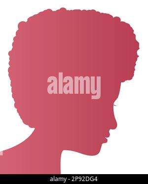 Silhouette de femme africaine avec la coiffure frite et le geste serein. Dégradé rose sur fond blanc. Illustration de Vecteur