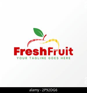 Logo design Graphic concept créatif premium libre vecteur stock swoosh art moitié doux pomme fruit avec feuille. Lié à la boisson de jus frais nature vegan Illustration de Vecteur