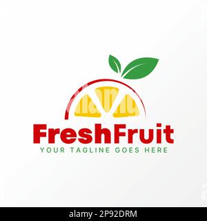 Logo design Graphic concept créatif premium libre vecteur stock unique moitié doux orange boisson aux fruits avec des feuilles. Lié à la nature fraîche de citron vegan Illustration de Vecteur